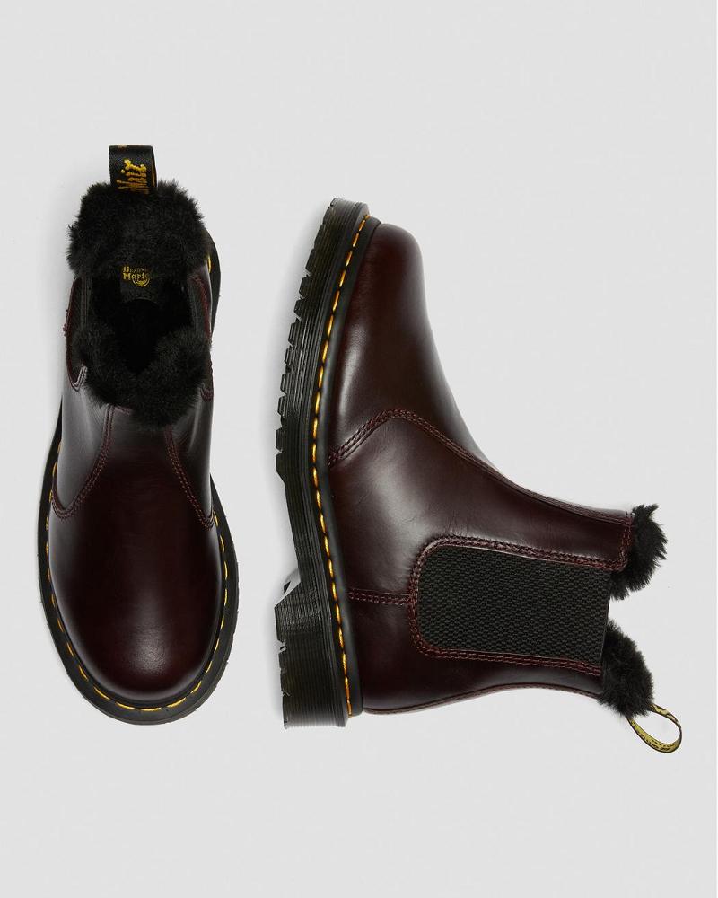 Burgundy Women's Dr Martens 2976 Leonore Faux Fur Lined Winter Boots | CA 283HAP